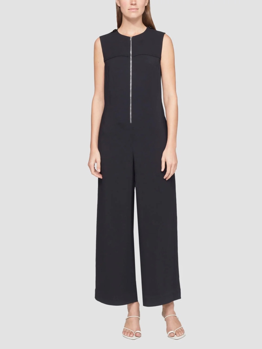 3.1 Phillip Lim Size 4 Black Matte Viscose Zip Front Sleeveless Jumpsuit Women’s